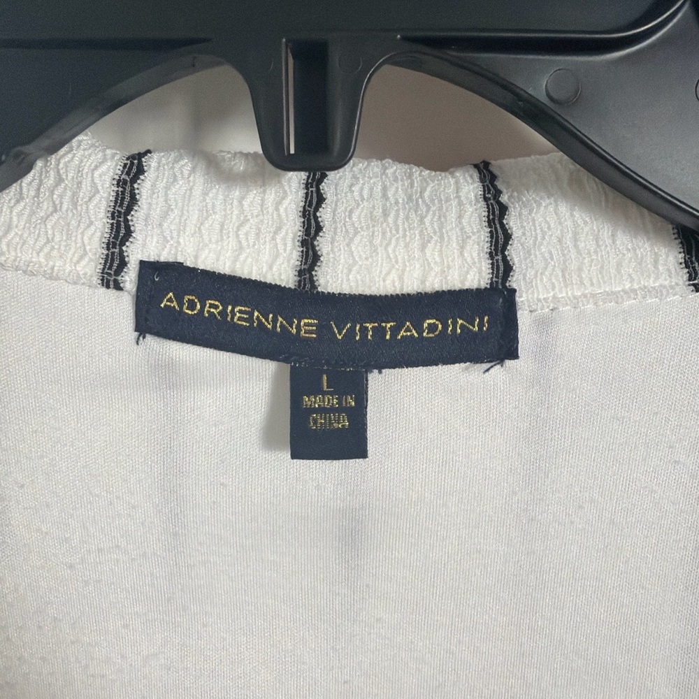 Adrienne Vittadini Striped Wrap Summer Dress White Black Belted Size L - Picture 3 of 7